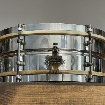 1920's Leedy Utility 5x14 Nickel Over Brass Snare Drum NOB image 8