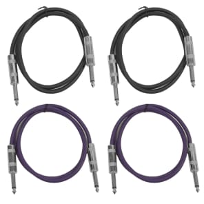 Seismic Audio SASTSX-2-2BLACK2PURPLE 1/4" TS Male to 1/4" TS Male Patch Cables - 2' (4-Pack)