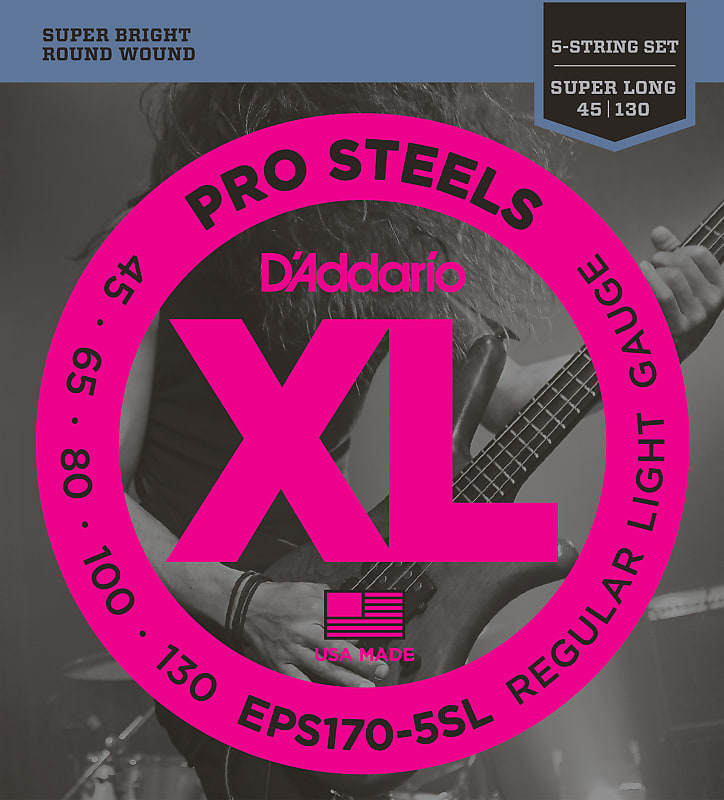 D'Addario EPS170-5SL 5-String ProSteels Bass Guitar Strings Light 45-130 Super Long Scale image 1