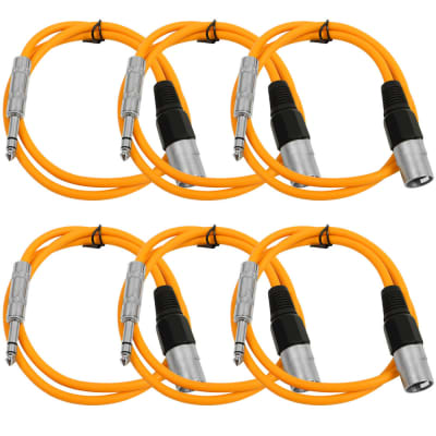 SEISMIC 6 PACK Orange 1/4" TRS XLR Male 3' Patch Cables image 1
