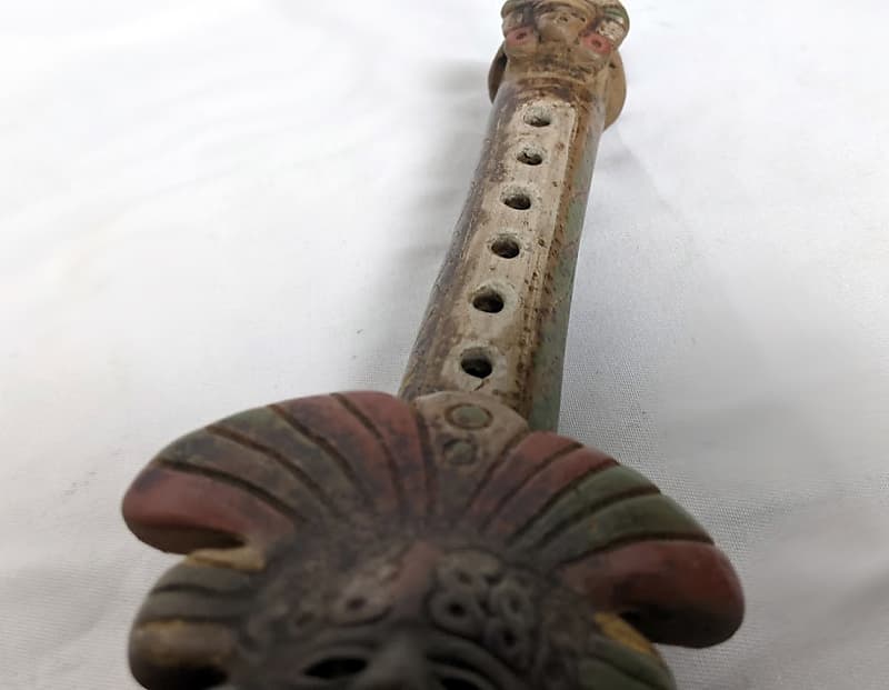 Vintage Mexico Aztec Mayan Clay Flute Folk Art Pottery Primitive