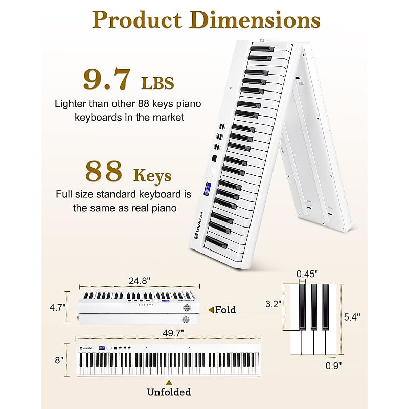 Folding Piano Keyboard 88 Key Full Size Semi-Weighted Bluetooth