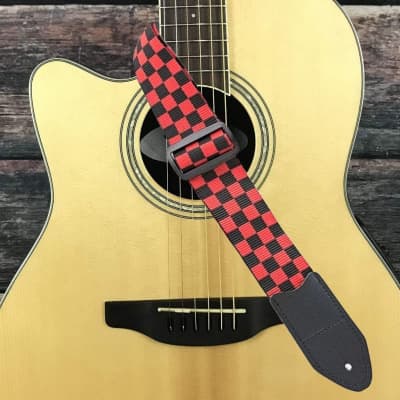 Black Red Checkered Guitar Strap Guitar Picks, Picks Holder, Strap Locks. SHIPS FAST! image 2