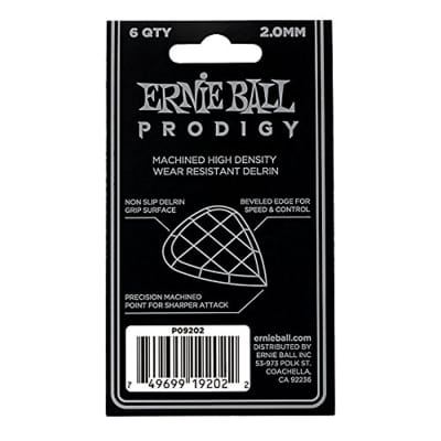 Ernie Ball Prodigy 2.0mm White Guitar Picks - 6 Pack, P09202 image 2