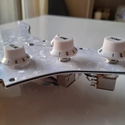 Handmade prewired HSH Neodymium Strat pickguard with HB split switch TR BL and mid PU cutoff switch image 8