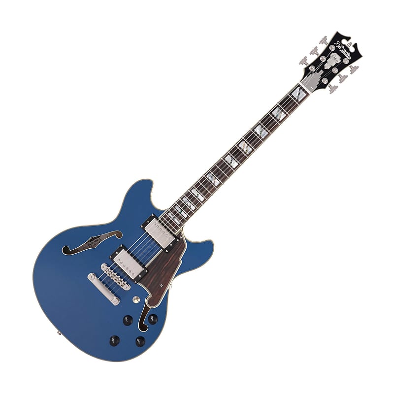 D'Angelico DADMINIDCSAPSNS Deluxe Mini DC Limited Edition Semi-Hollowbody Electric Guitar, Sapphire image 1