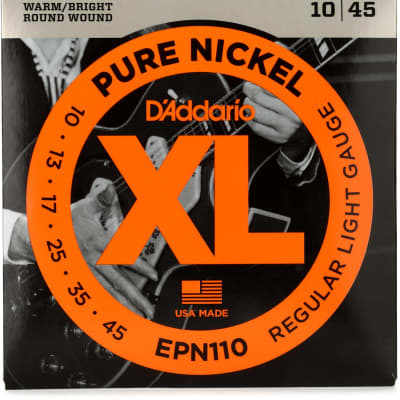 D'Addario EPN110 Pure Nickel Electric Guitar Strings - .010-.045 Regular Light image 1