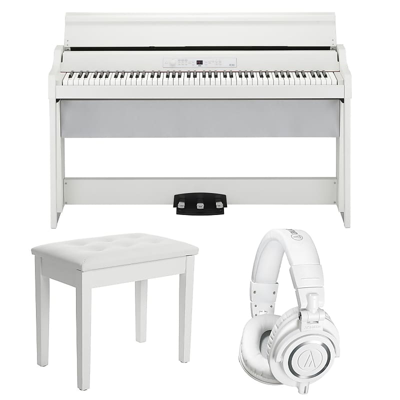 Korg G1 Air Digital Piano with Bluetooth (White), SONGMICS Piano Bench White, AT ATH-M50X White Bundle image 1