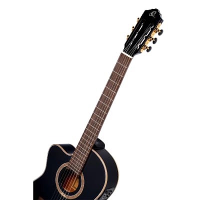 Ortega Performer Series Nylon string Guitar, thinline body - RCE138-T4BK-L, Left-Handed, 52mm Nut Width image 10