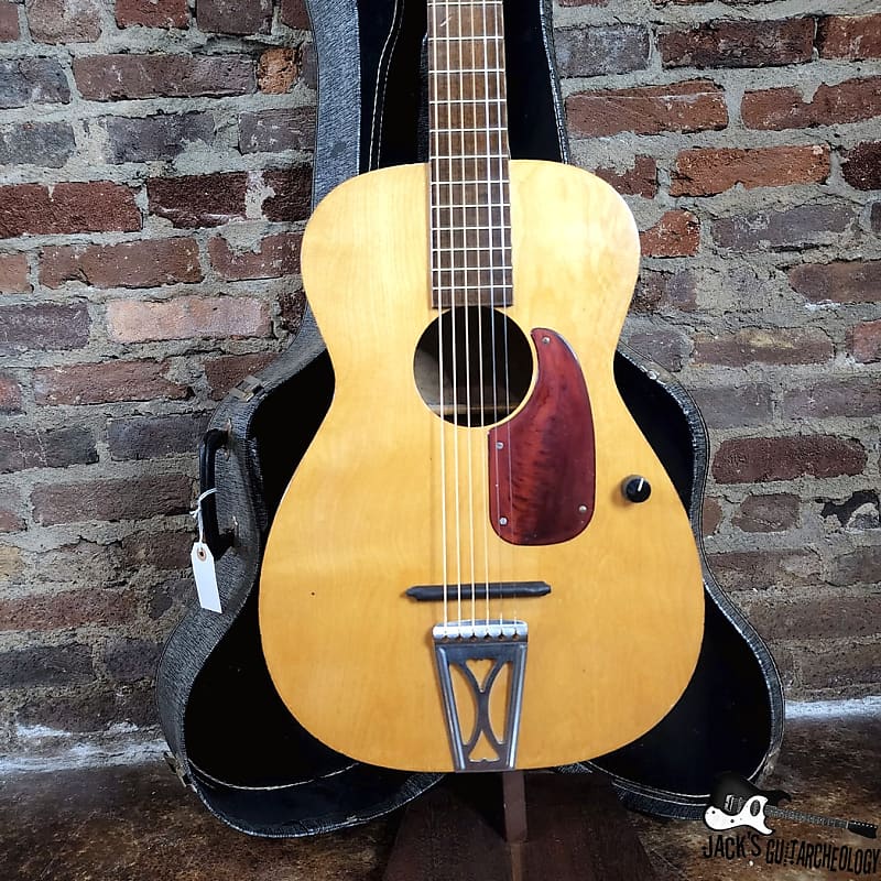 Harmony Stella Parlor Acoustic Guitar w/ Rubber Bridge Piezo Pickup & OHSC  (1960s, Natural)