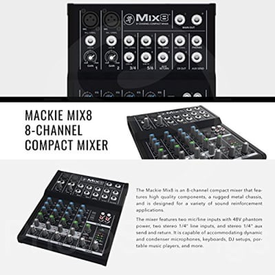 Mackie Mix8 8-Channel Mixer with 10FT Green XLR Cables