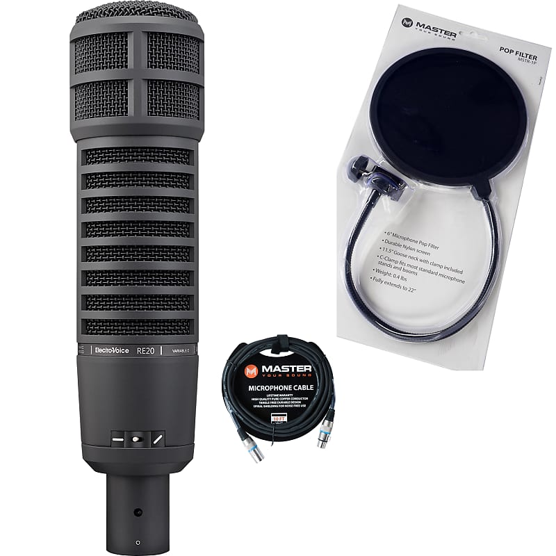 Electro-Voice RE20 Dynamic Broadcast Microphone, Black w/ Cable