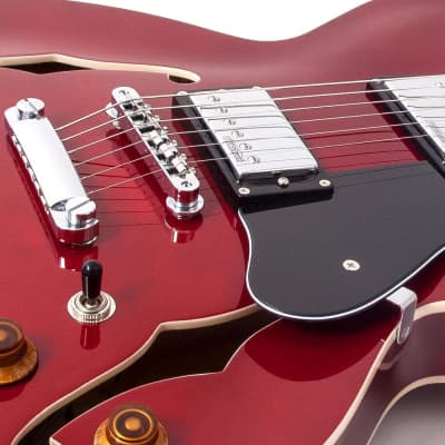Mint Vintage VSA500CR VSA500 Semi-Hollow Guitar, Wilkinson Pickups, Cherry Red image 5