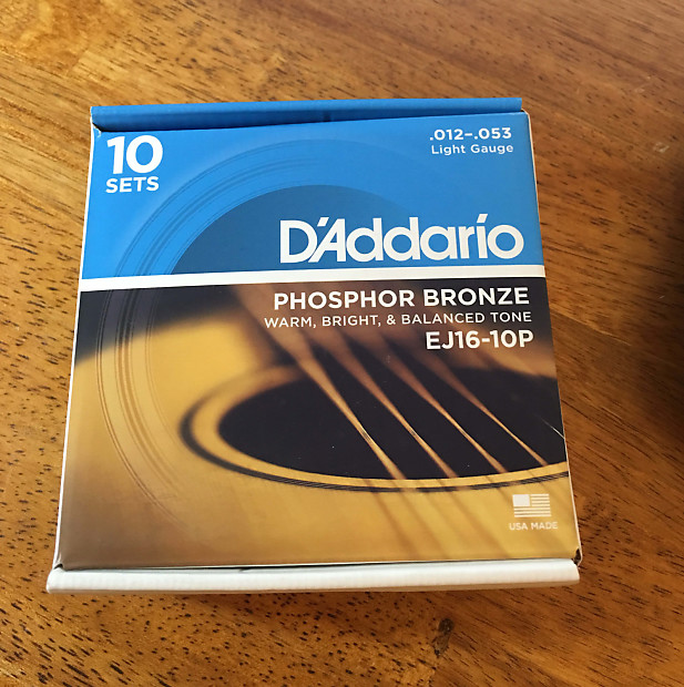 D'Addario EJ16-10P Phosphor Bronze Acoustic Guitar Strings 10-Pack, Light Gauge image 1