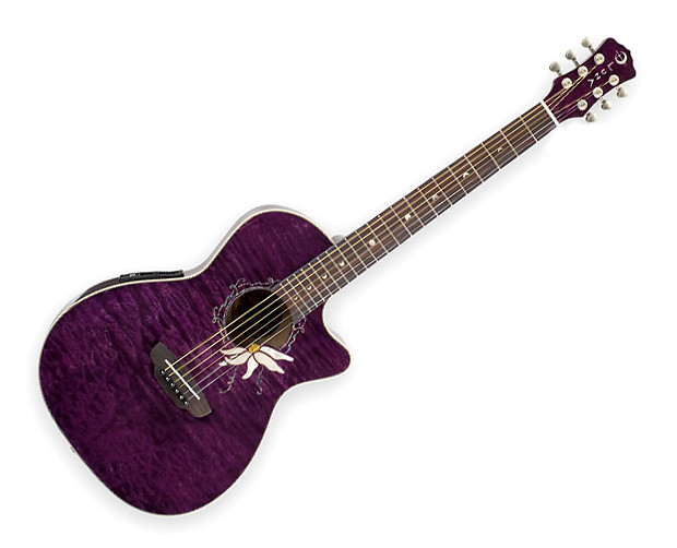 Luna Flora Passionflower Quilt Maple Acoustic-Electric Guitar Trans Purple image 1