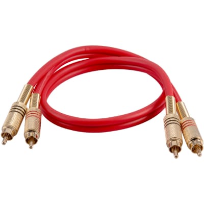 Premium Red 2 Foot Dual RCA Male to Dual RCA Male Audio Patch Cable image 1