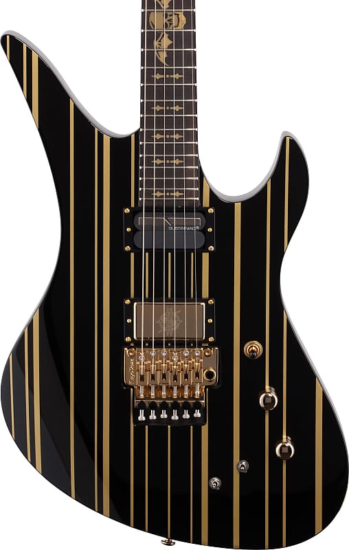 Schecter Synyster Gates Custom S Electric Guitar, Black w/ Gold Stripes image 1