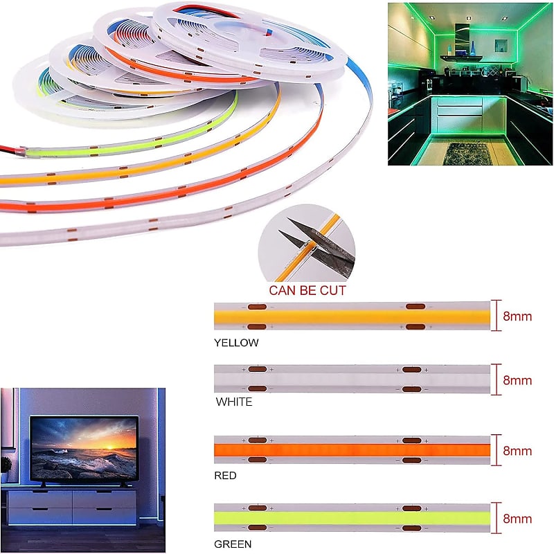 DC 5V USB COB LED Strip Light Cool White 6000K CRI 93+ USB Powered 6.6ft/2M  640LEDs High Brightness Indoor Use IP20 Flexible LED Tape Lights