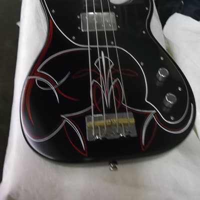 Partscaster Bass Tele style4 string old-school 2020 Black w/ Pinstriping image 1