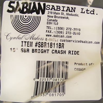Sabian SBR 18" Bright Crash-Ride Cymbal/Model #SBR1811BR/New image 4