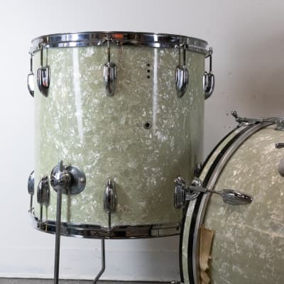 1960s Rogers 14x20 9x13 and 16x16 White Marine Pearl Drum Set image 3
