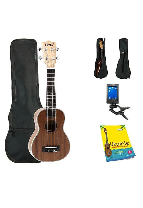 Fever Soprano Ukulele 21 inch with Bag, Tuner and Beginner's Guide, Mahogany image 1