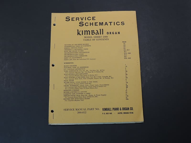 Kimball Model Series 1000 Service Manual [Three Wave Music] | Reverb