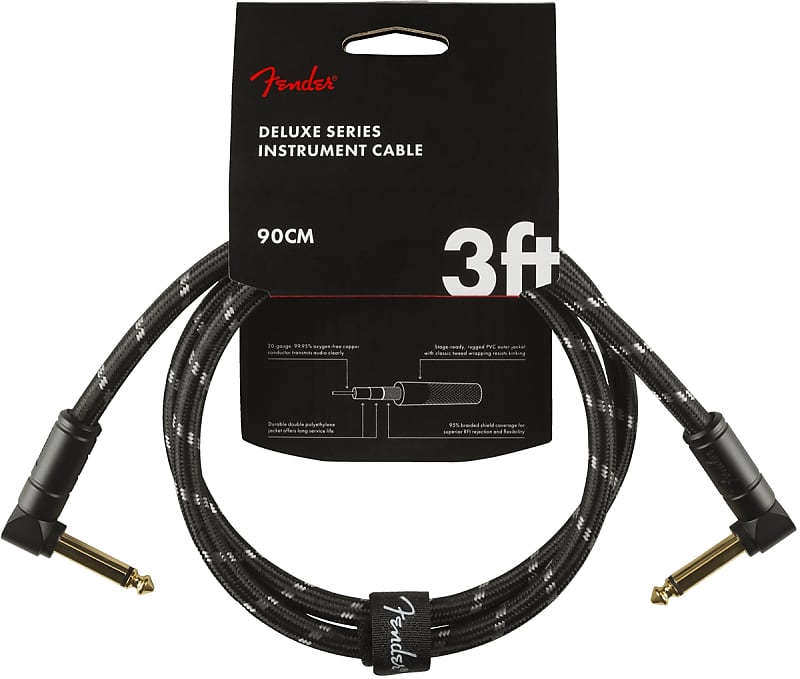Genuine Fender Deluxe Series Instrument Cable, Angle/Angle, 3', Black Tweed image 1