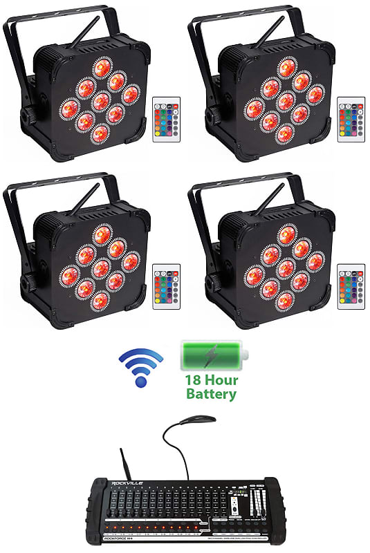 (4) Rockville BEST PAR 60 Battery Wash Lights Wireless Reverb