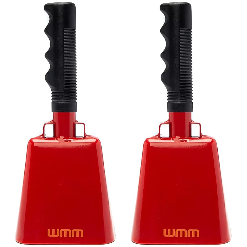 2 Pack Large Red Metal Cowbells for Football Games, 9 Inch Hand