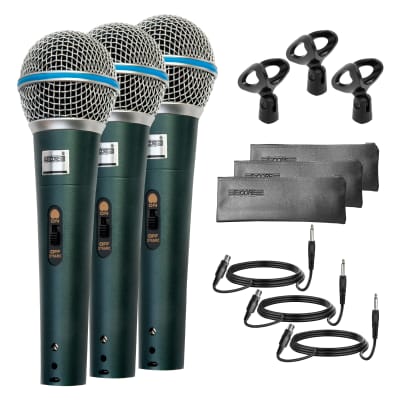 5 Core Professional Dynamic Microphone 3 Pieces Cardiod Unidirectional Handheld Mic Karaoke Singing Wired Microphones with Detachable XLR Cable, Mic Clip, Carry Bag   BETA 3PCS image 1