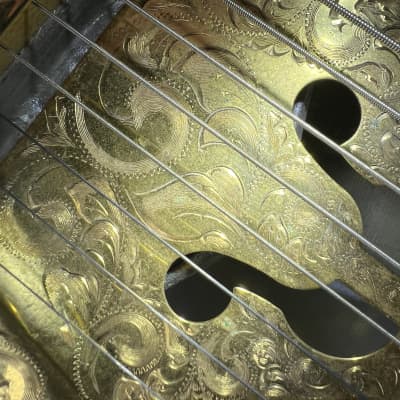 Benoit Custom 8 String Resonator Guitar, Engraved, Gold-plated, Macassar Ebony image 13