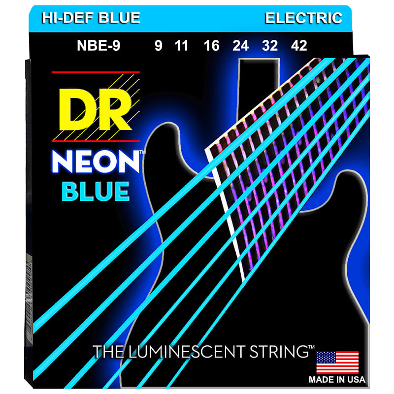 DR Strings NBE-9 NEON Blue Coated Electric Light 9-42 image 1