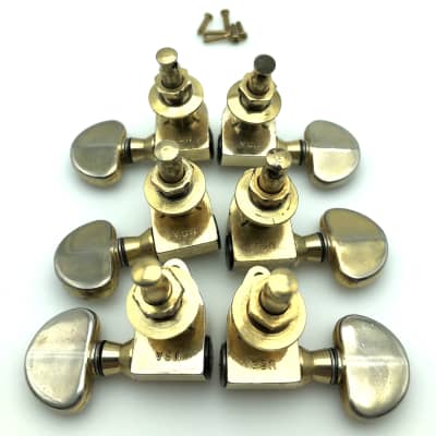 Grover Vintage Rotomatic Bullseye 3x3 Tuners 1960’s-70’s Worn Gold image 5