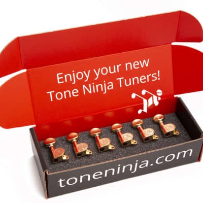 Genuine Tone Ninja Tuners, 6 Inline Staggered, Butterbean Button, Gold
