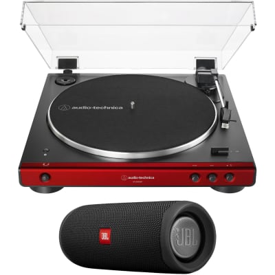 Audio-Technica LP60XBT Belt-Drive Bluetooth Turntable, Red/Black Bundle with Flip 5 Speaker image 1