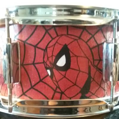 Mapex Assaulted Battery custom Spider-man themed graphics over a red sparkle finish.  custom Spider-man multi layer image 5