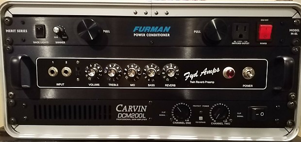 Twin Reverb Style Rack FYD Twin Preamp, Carvin DCM200L Power Amp, Furman M-8L Power Conditioner, Gator 4U Rack image 1