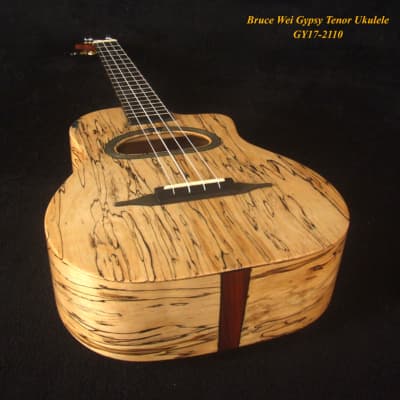 Bruce Wei Solid Spalted Maple Gypsy Tenor Ukulele, MOP Inlay GY17-2110 image 3