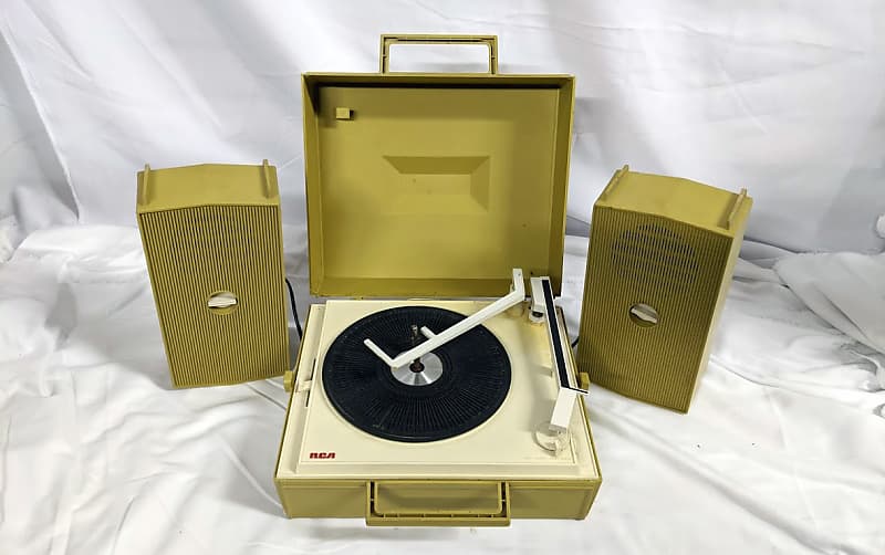RCA VPN34N 1960's Yellow Portable Record Player w/ Original Speakers - For Parts or Repair image 1
