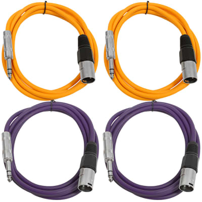 4 Pack of 1/4 Inch to XLR Male Patch Cables 6 Foot Extension Cords Jumper - Orange and Purple image 1