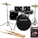 Ludwig LC1701 Accent Fuse Black 5-Piece Drum Set Bundle with 5A Drum Sticks and Drum Method (Book 1)