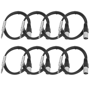 Seismic Audio SATRXL-M3BLACK8 XLR Male to 1/4" TRS Male Patch Cables - 3' (8-Pack)