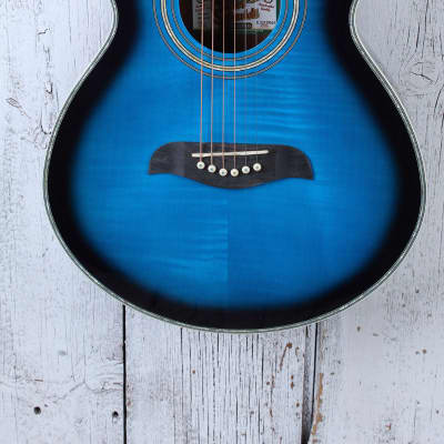 Oscar Schmidt OG10CE Concert Cutaway Acoustic Electric Guitar Flame Trans Blue for sale