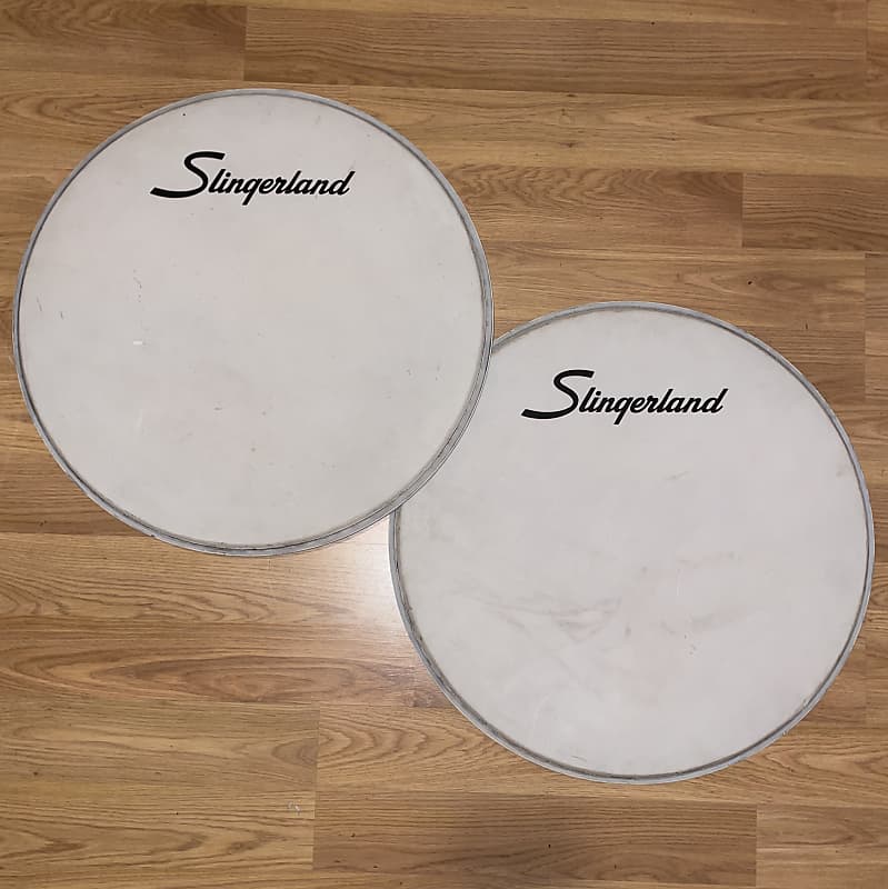 2 Vintage Slingerland 22” Bass Kick Drum Heads 1970s Script Reverb