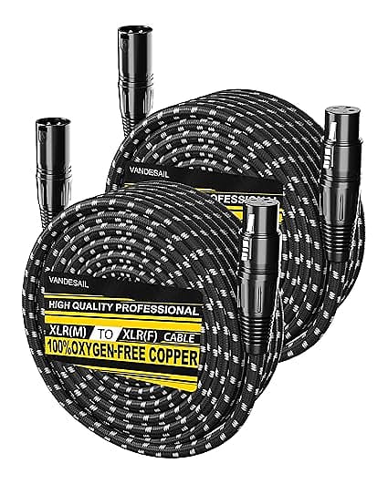 XLR Cables 50 ft 2 Pack Durable Nylon Braided XLR Microphone Cable, Mic Cable, OFC Shielded and Balanced XLR to XLR Male to Female Cord for Recording Mixer Amplifier Speaker Black White image 1