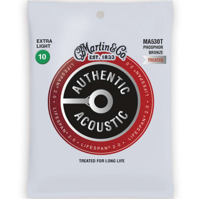 Martin MA530T Authentic Acoustic Lifespan 2.0 Phosphor Bronze Acoustic Guitar Strings - Extra Light (.10 - .47)
