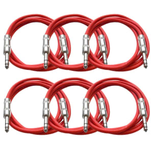 Seismic Audio SATRX-6RED6 1/4" TRS Patch Cables - 6' (6-Pack)