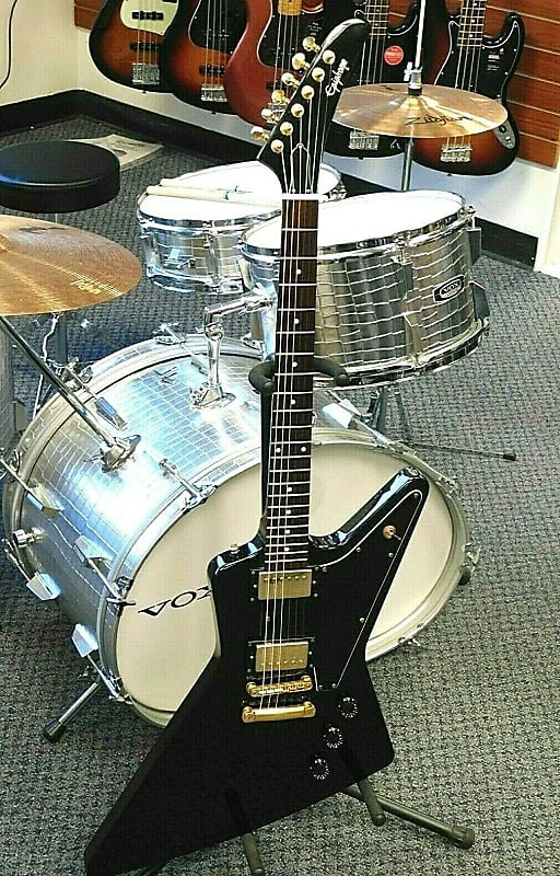 Epiphone Explorer Electric Guitar! Gloss Black w/ Gold