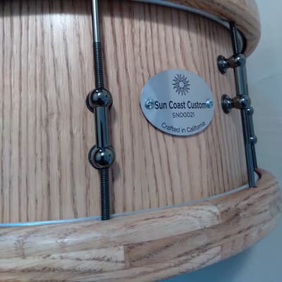 Sun Coast Custom 14x6.5 Red Oak Stave Shell Snare w/ Segmented Red Oak Hoops 2019 Golden Oak Satin image 11